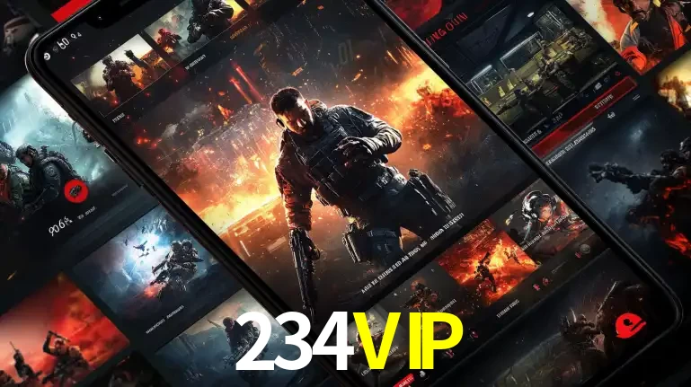Tela de um celular exibindo uma galeria de jogos de tiro com temática militar, mostrando a variedade de e-sports disponíveis para apostas na plataforma de entretenimento 234VIP.